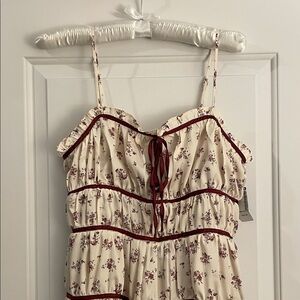 Whimsical Floral Cream and Burgundy Dress size M